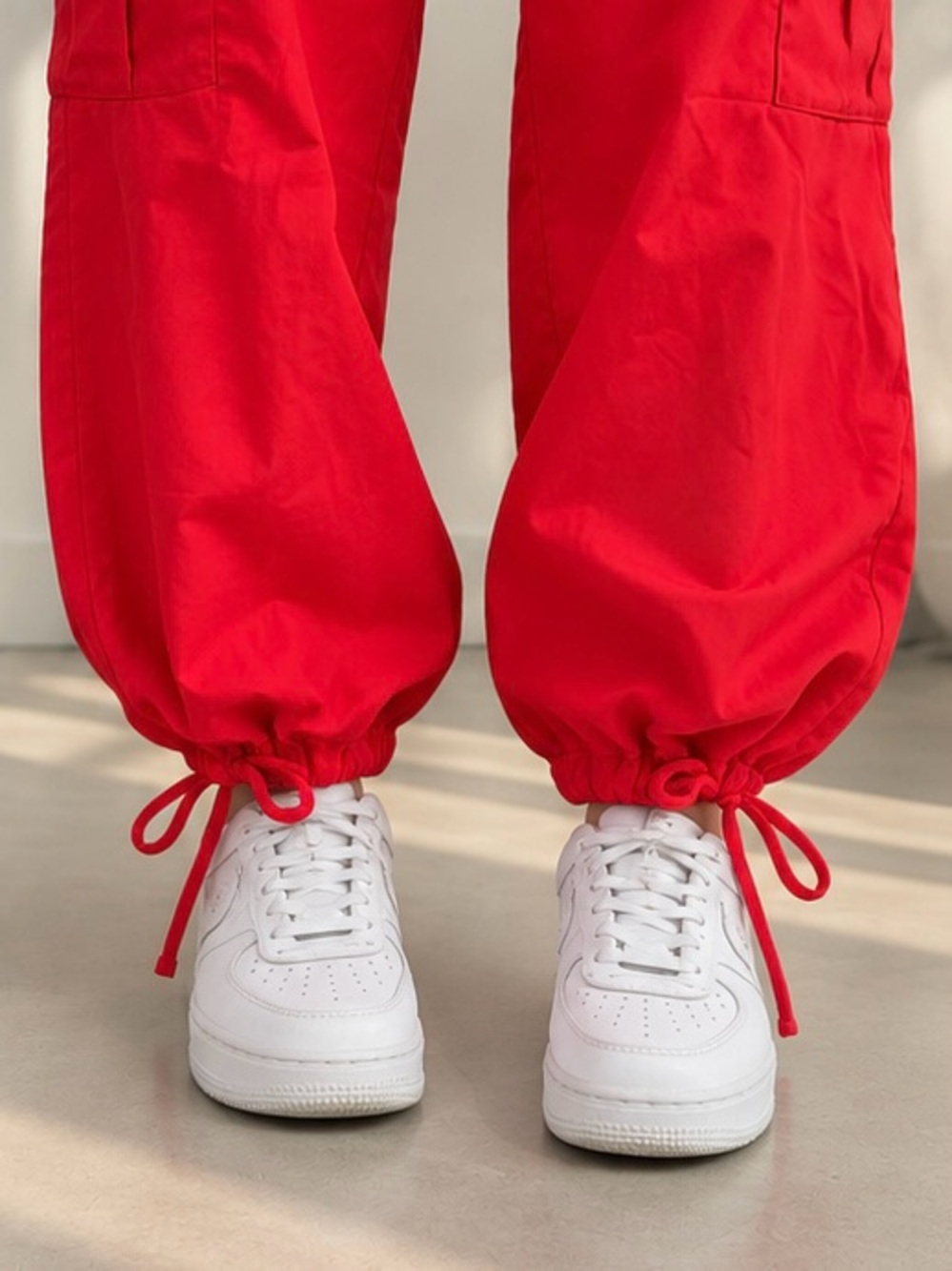 NWT Red Wide-Leg Cargo Pants with Drawstring Hem - Picture 4 of 4